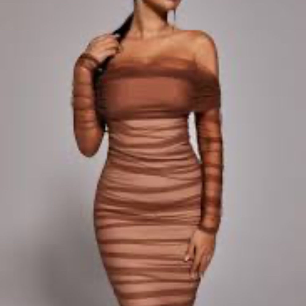 Bella Barnett Rowena Ruched Mesh Bandage Midi Dress Size L Brown  New Never worn